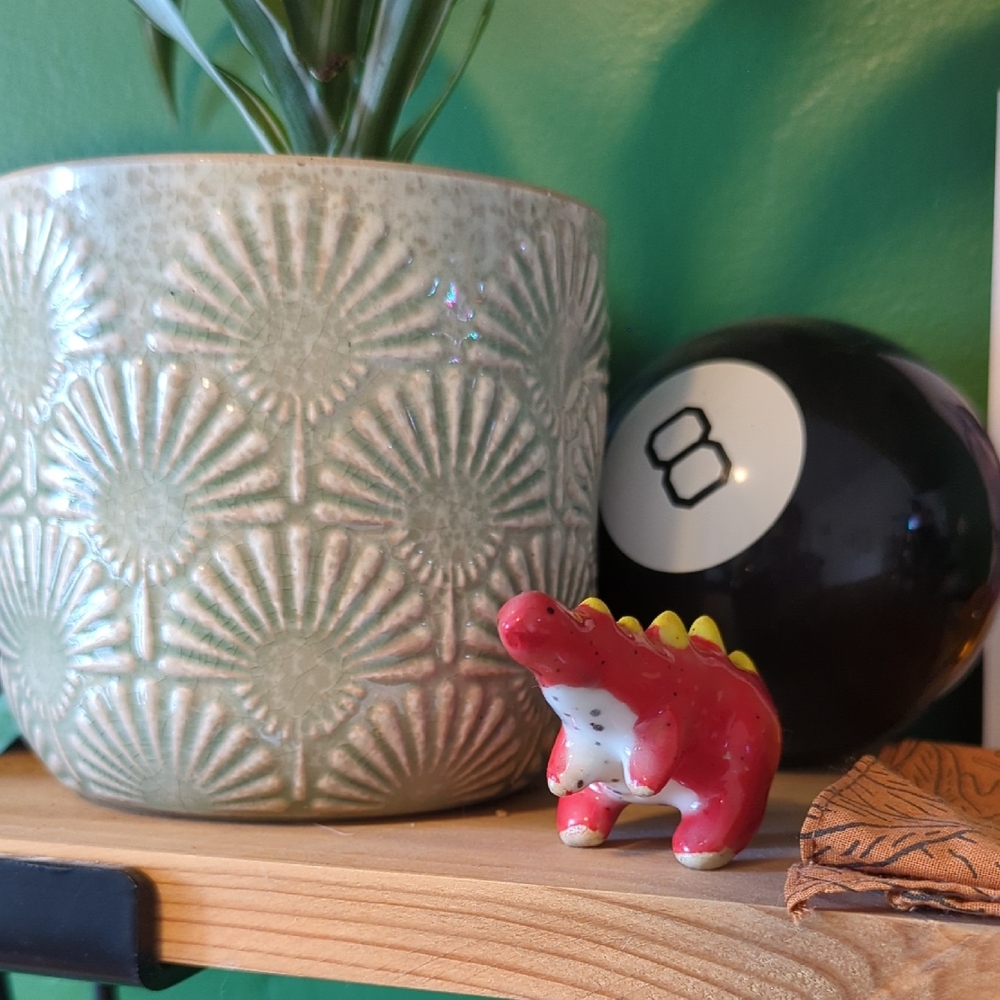 Ceramic Dinosaur Figurine - Red and Yellow